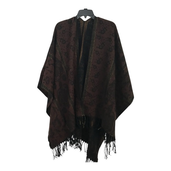 Brown and Black Patterned Poncho - Picture 1 of 6